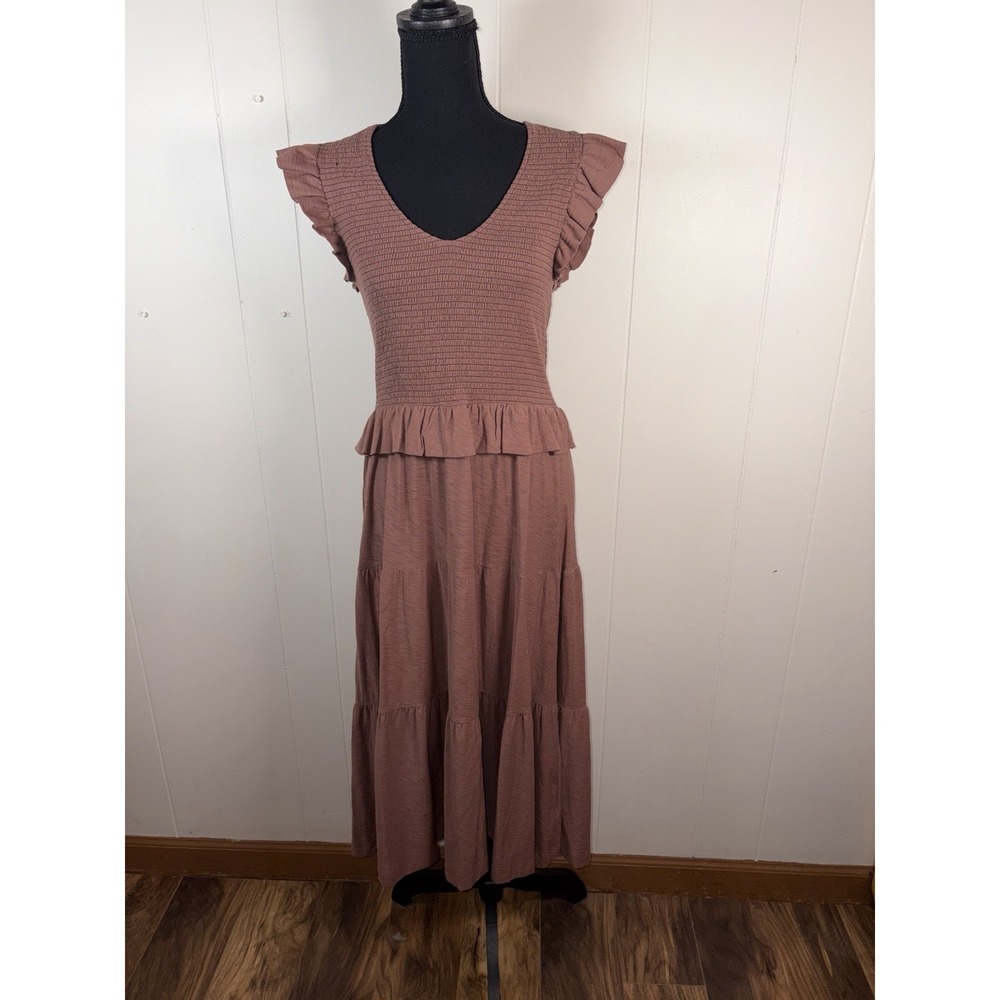 Nation LTD Fabienne Fused Ruffle Dress Brown mauve L‎